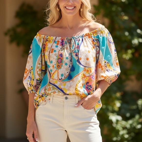 Trina Turk Tops - 💋 Trina Turk Multicolor Off-Shoulder Blouse 077